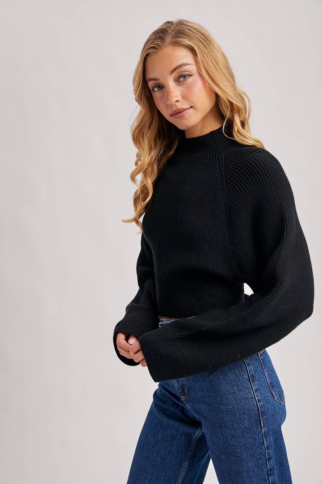 Open Back Ribbed Neck Sweater
