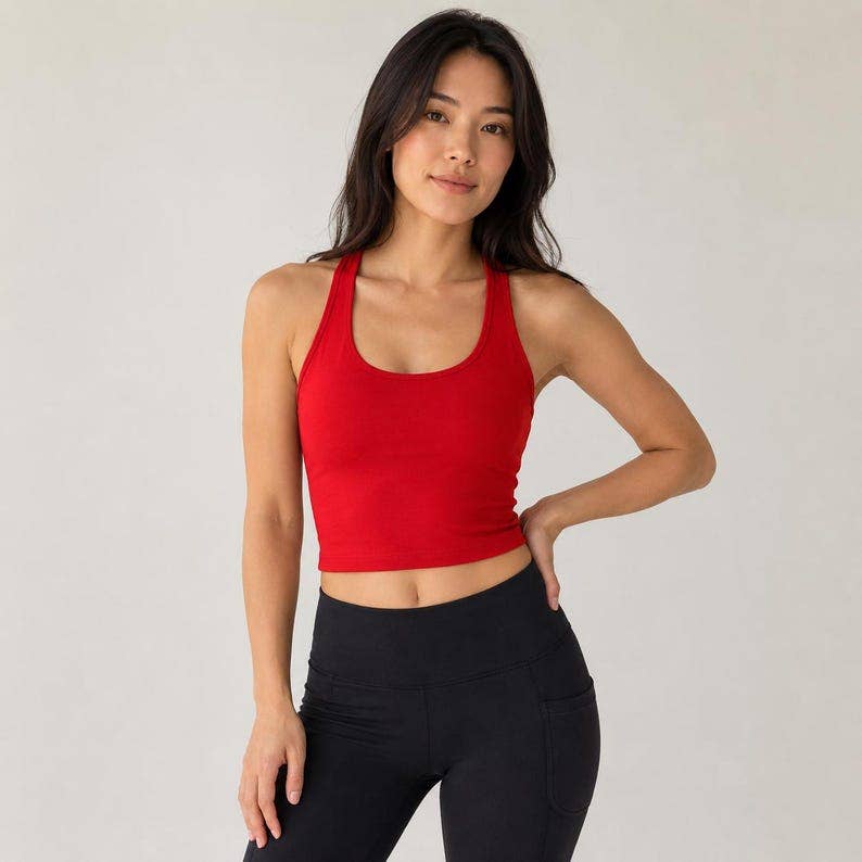 Fitted Cotton Spandex Crop Racerback Tank Top, Everyday Layering Essential