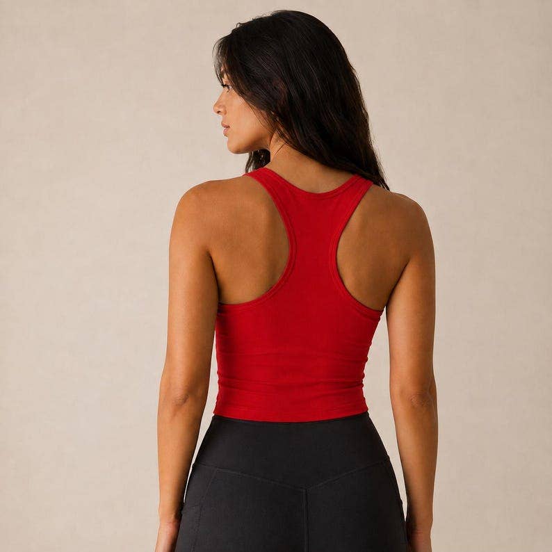 Fitted Cotton Spandex Crop Racerback Tank Top, Everyday Layering Essential