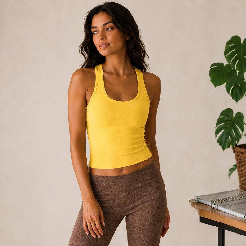 Fitted Cotton Spandex Crop Racerback Tank Top, Everyday Layering Essential
