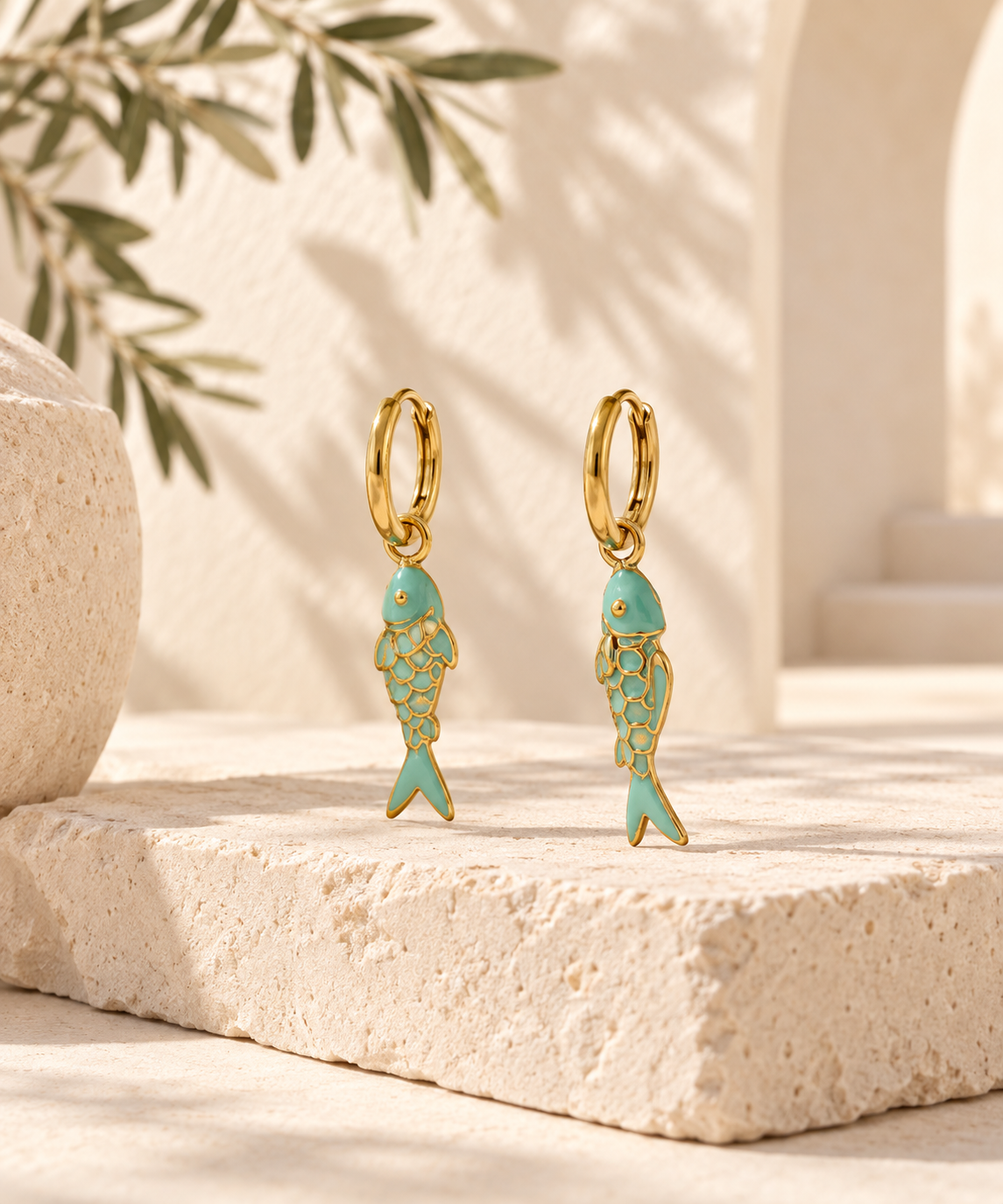 Turquoise Fish Hoop Earrings