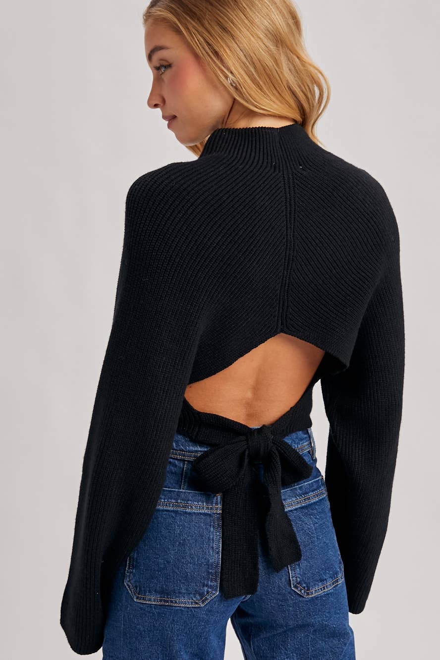 Open Back Ribbed Neck Sweater