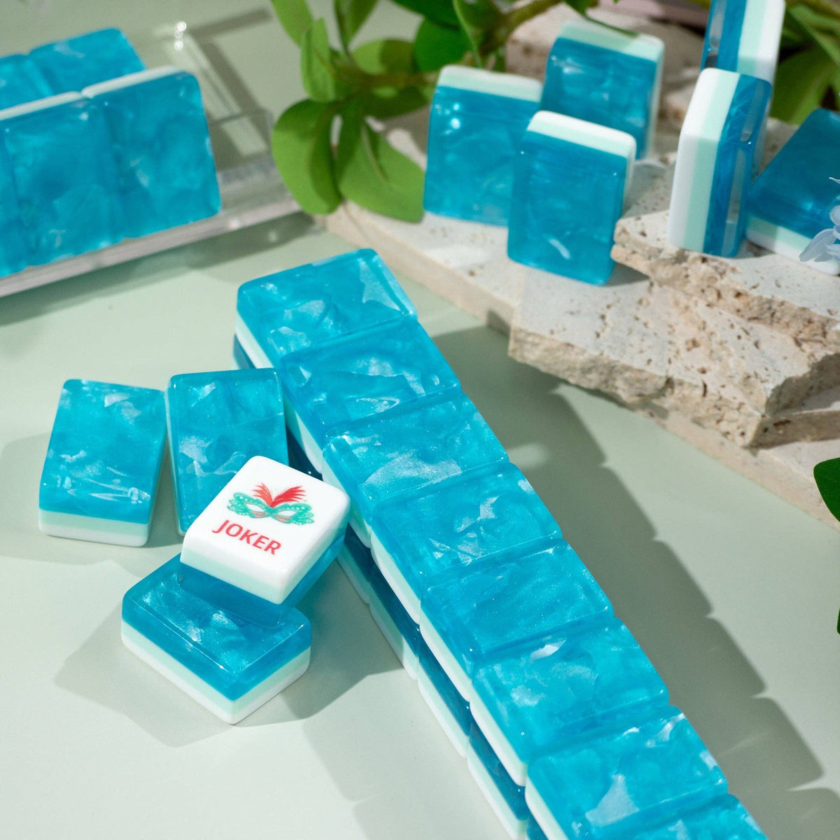 Jade Bloom Mahjong Set - Aqua Lagoon