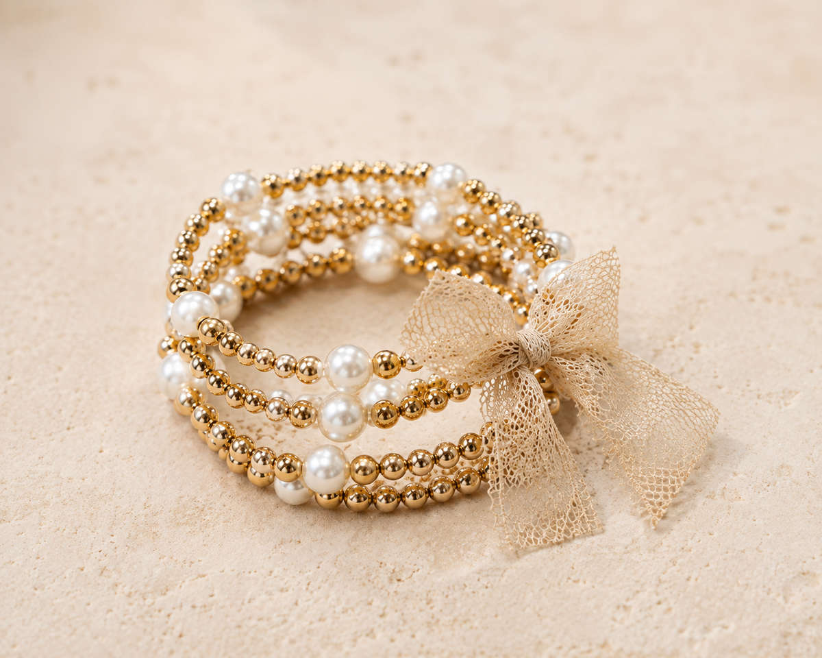 Pearl and Gold Bead Bracelet Stack