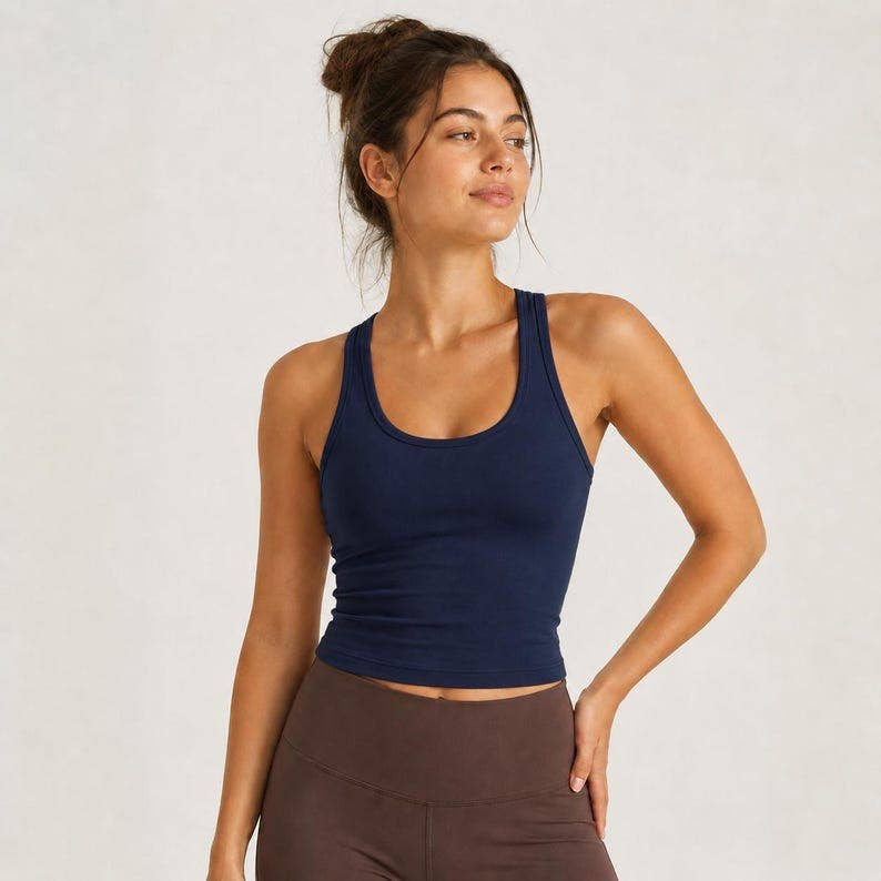 Fitted Cotton Spandex Crop Racerback Tank Top, Everyday Layering Essential