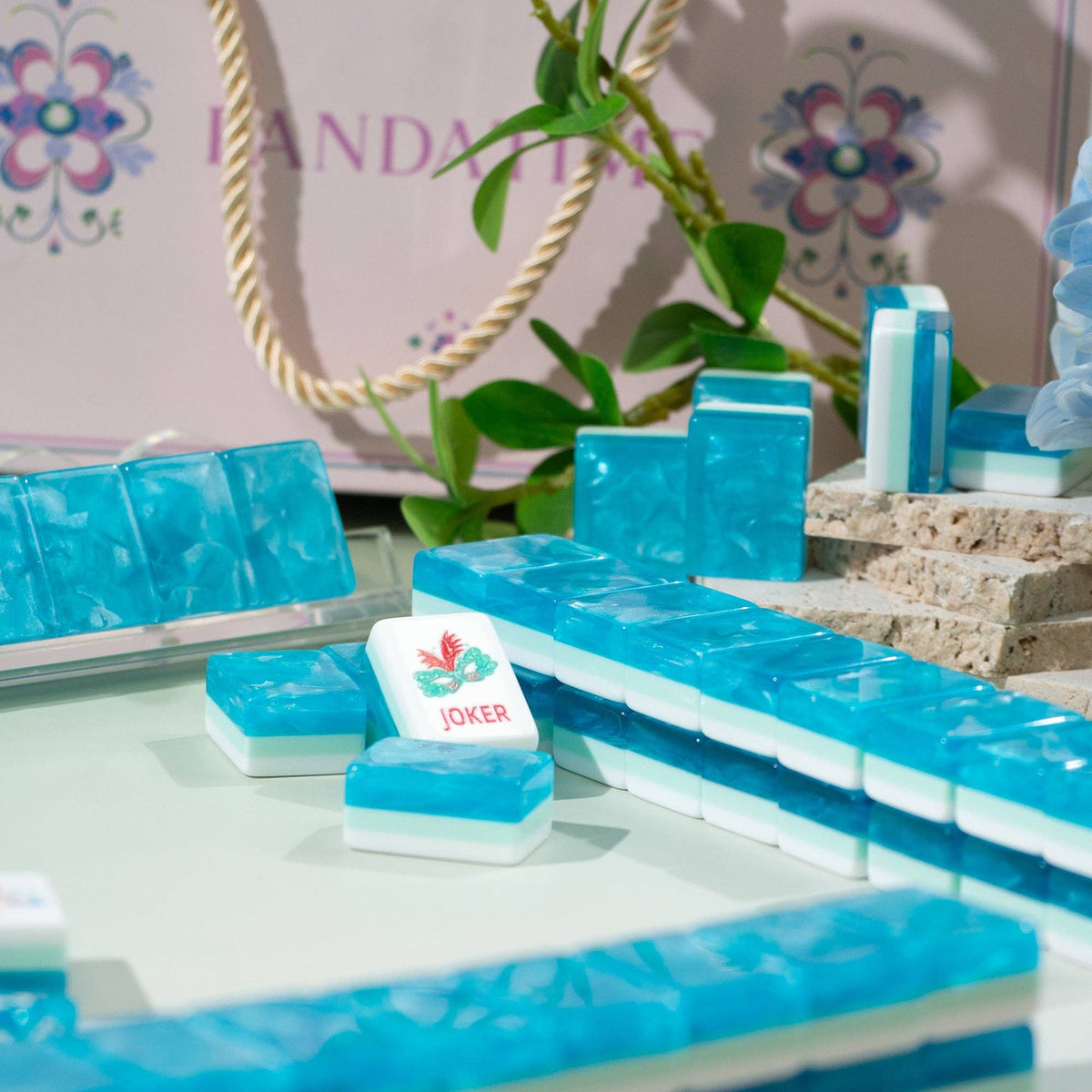 Jade Bloom Mahjong Set - Aqua Lagoon