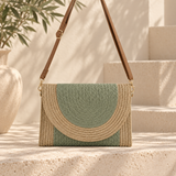 Half Moon Flap Woven Straw Clutch Bag