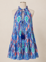 Blue Leaf Halter Mini Dress