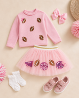 Pink Football Crochet Turtleneck Sweater