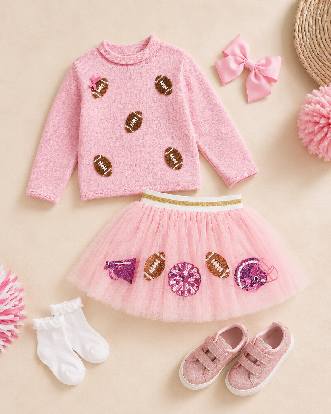 Pink Football Crochet Turtleneck Sweater