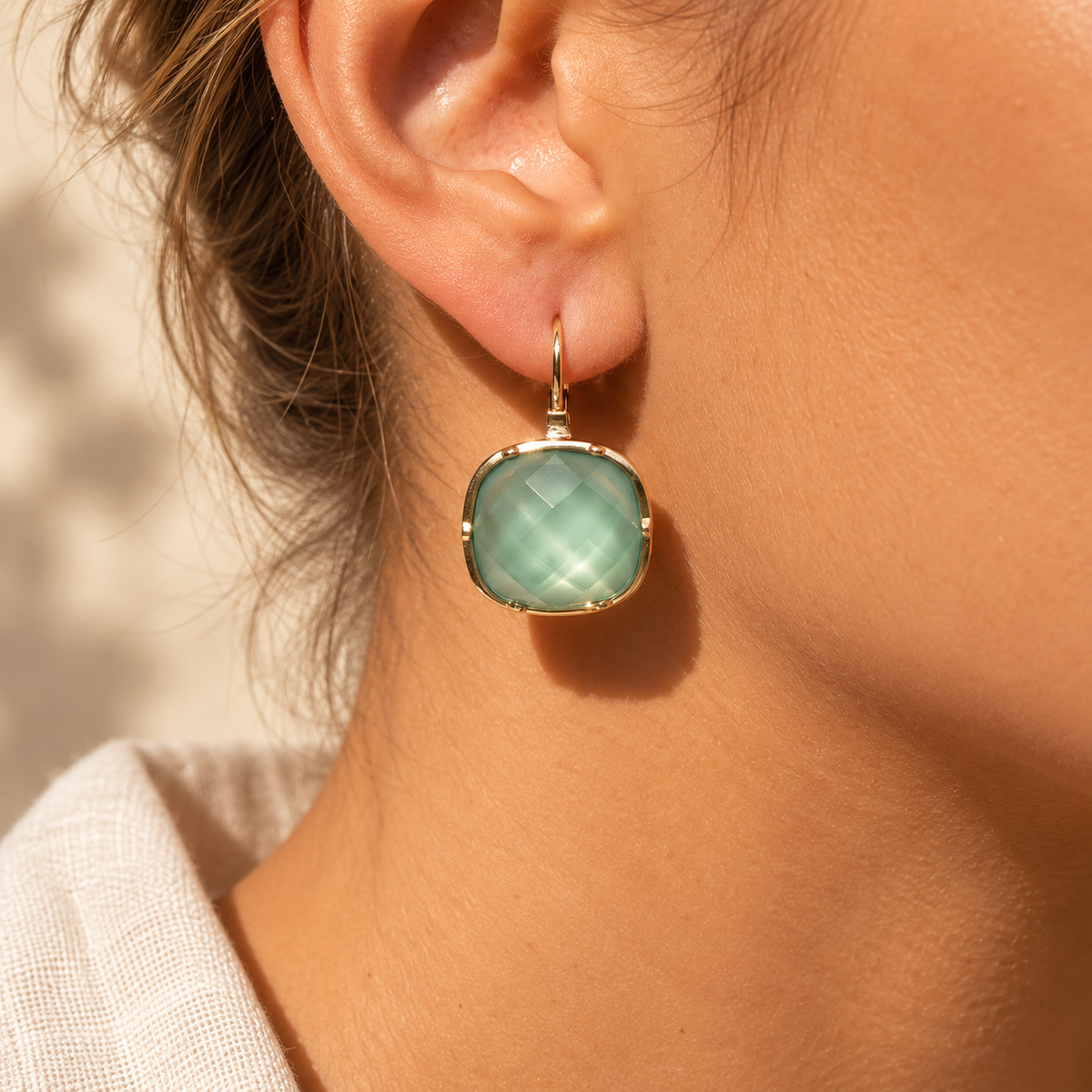 Faceted Cushion Stone Leverback Drop Earrings