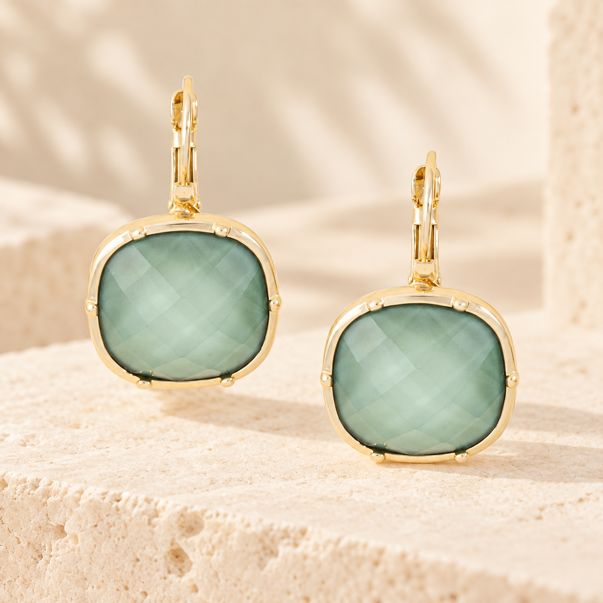 Faceted Cushion Stone Leverback Drop Earrings