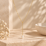 Mixed Chain Pearl Drop Lariat Necklace