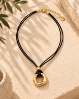 Oval Pendant on Vegan Leather Rope Necklace