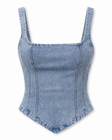 Water-Washed Denim Corset Top