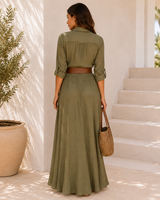 Belted V-Neck Maxi Dress