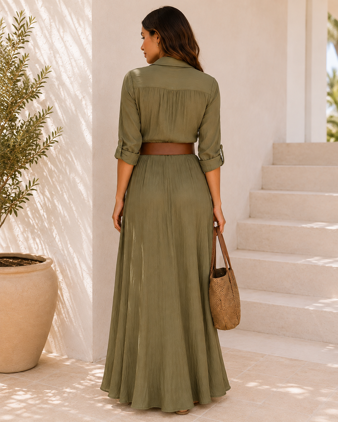 Belted V-Neck Maxi Dress