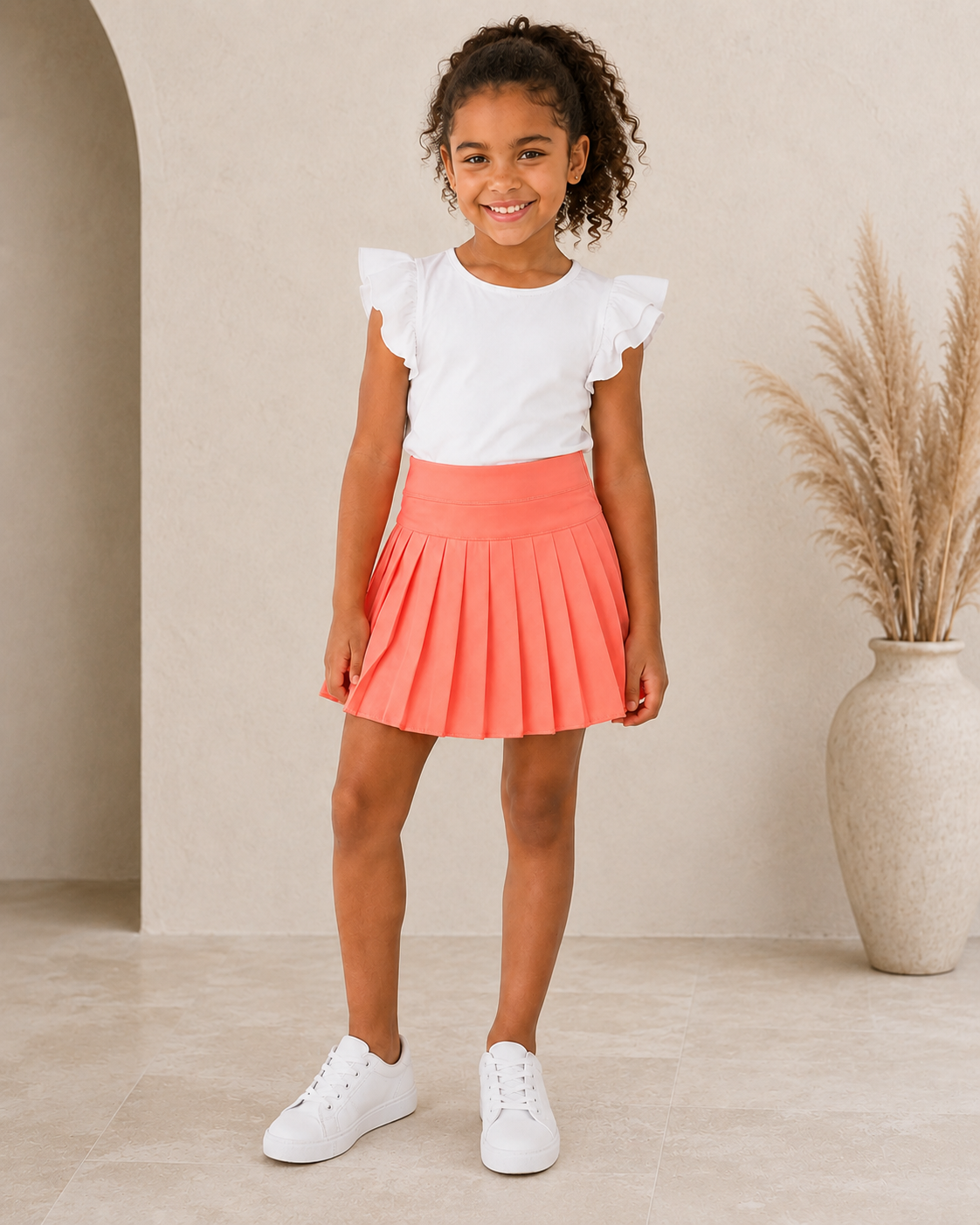 Coral Pleated Skirt