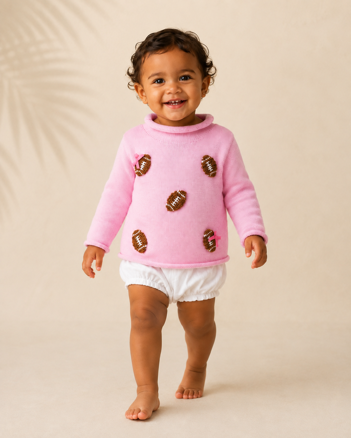 Pink Football Crochet Turtleneck Sweater