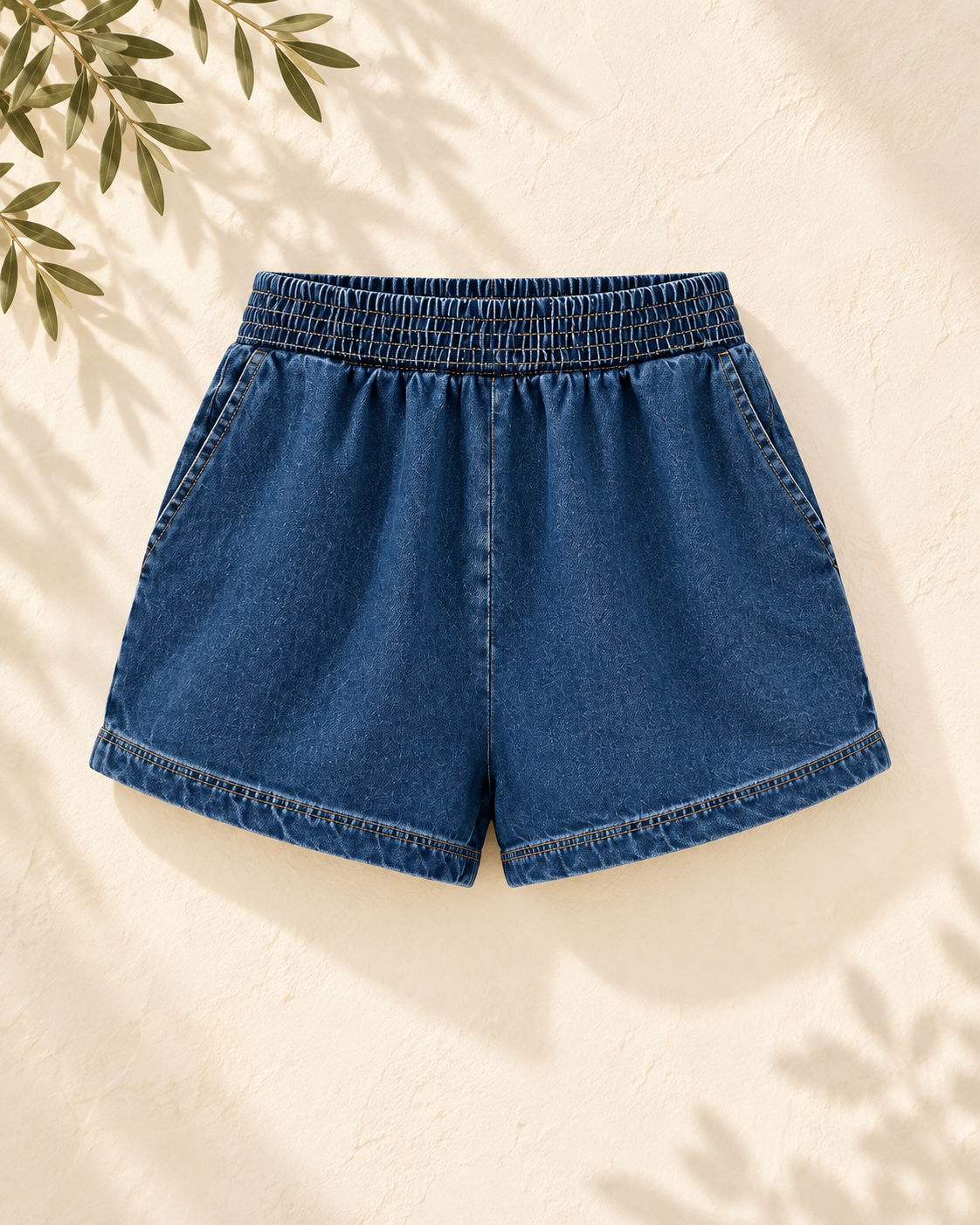 Denim Elastic Waist Shorts