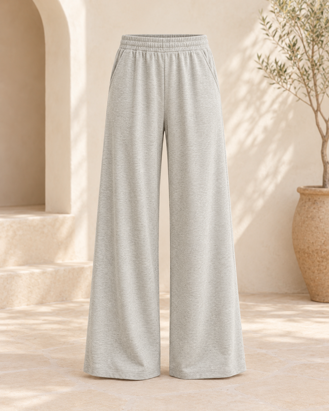 Waffle Knit Pants - Grey