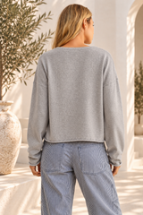 Waffle Knit Pullover - Grey