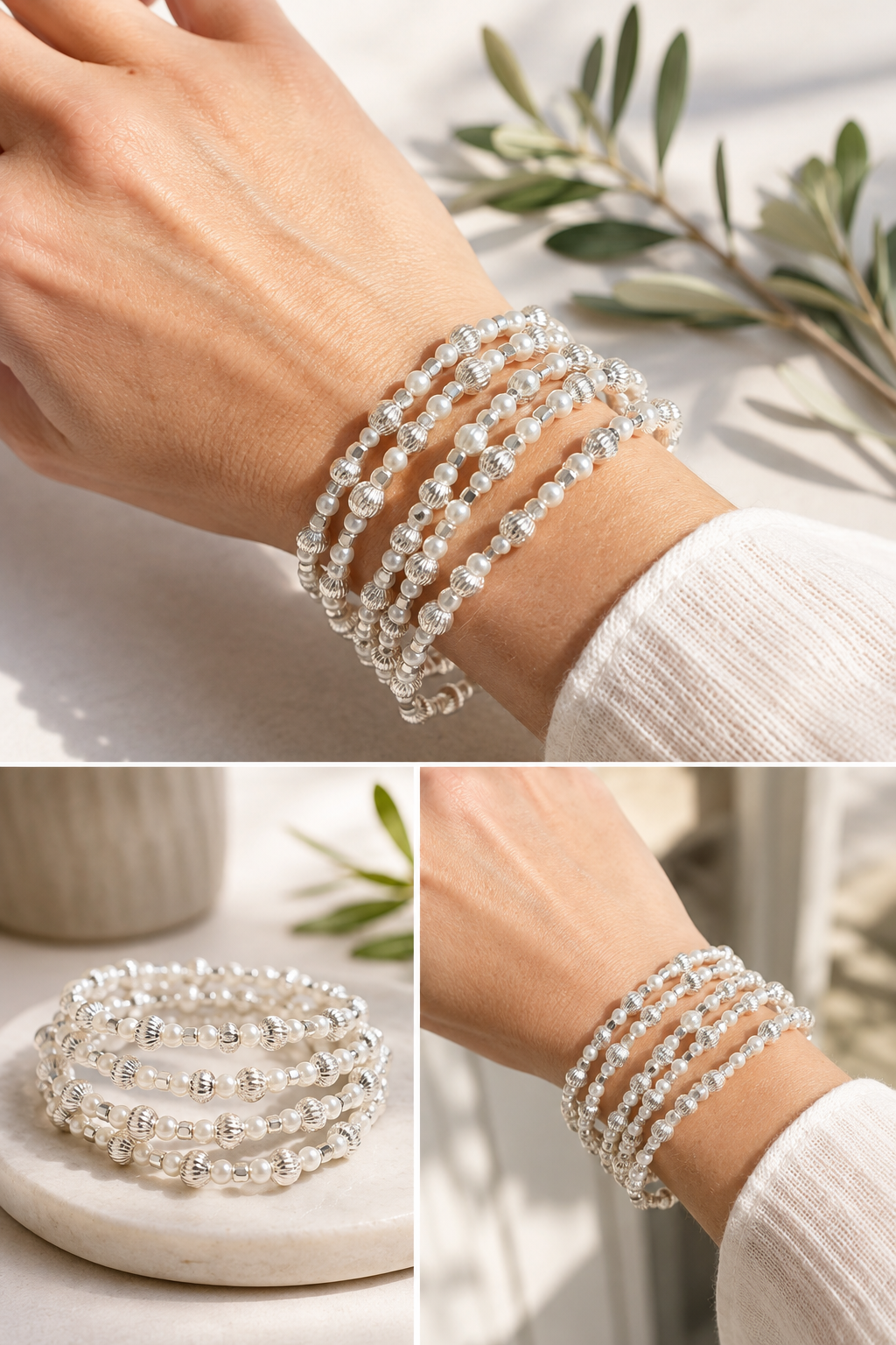 Silver Mix Stretch Bracelet Set