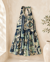 Navy Aztec Print Tiered Mini Dress
