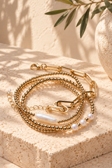Gold and Pearl Mix Stackable Bracelet Set