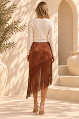 Floral Jacquard Fringe Midi Skirt