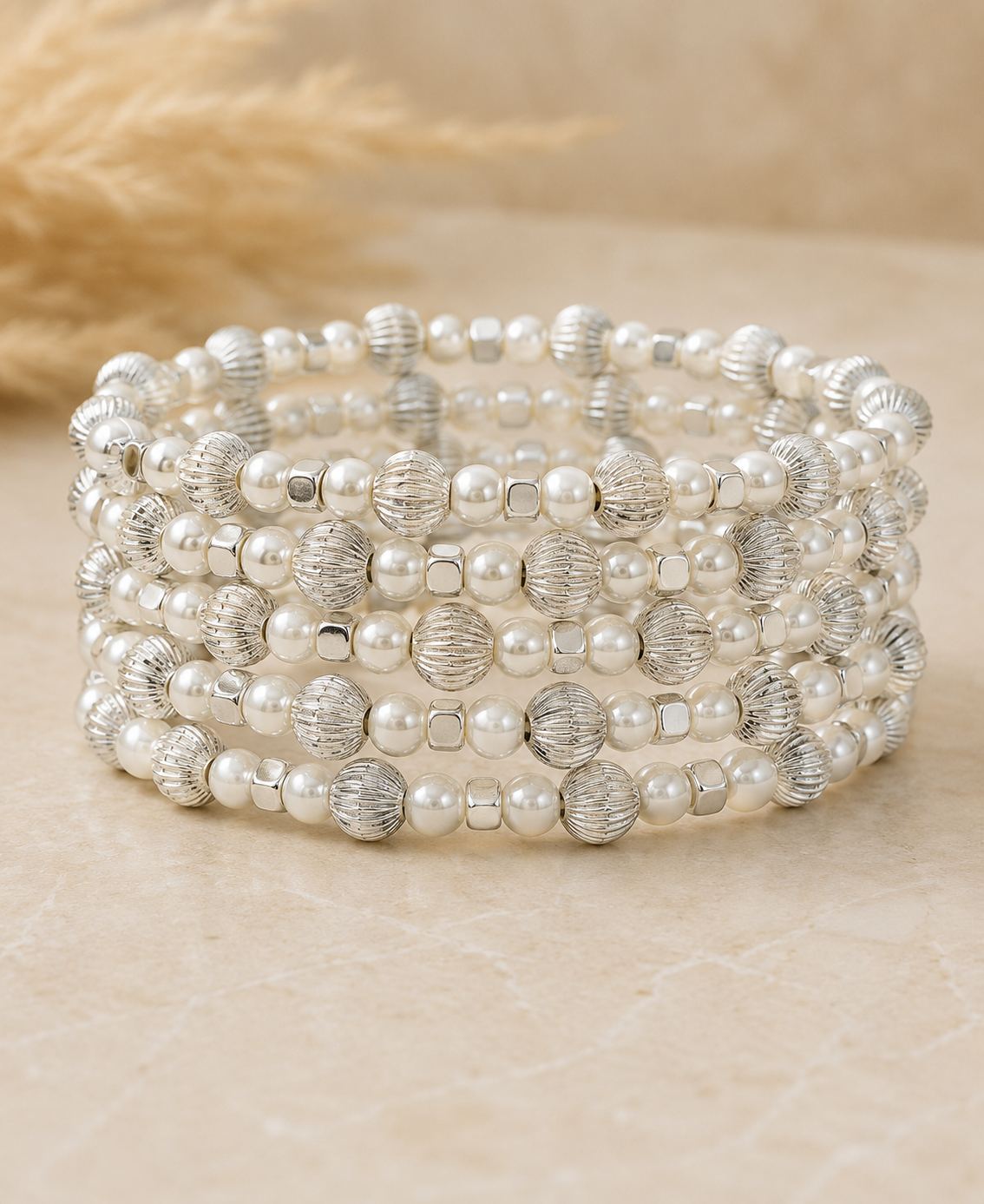 Silver Mix Stretch Bracelet Set