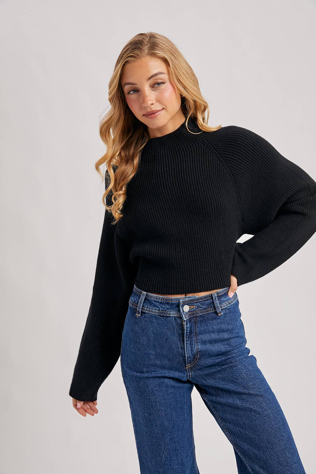 Open Back Ribbed Neck Sweater