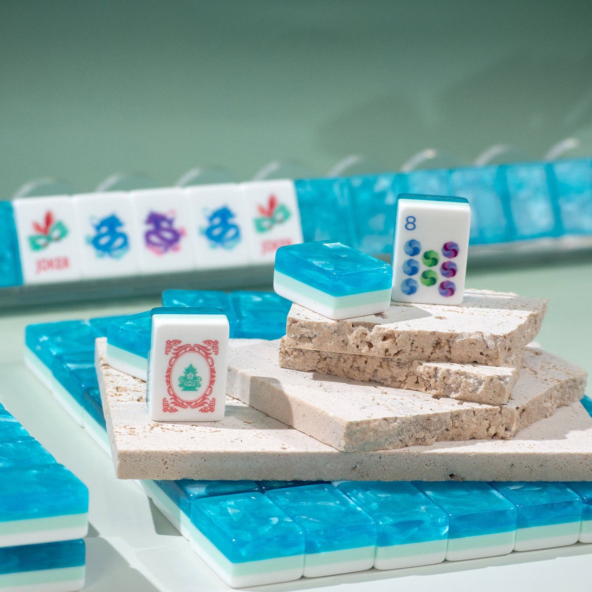 Jade Bloom Mahjong Set - Aqua Lagoon