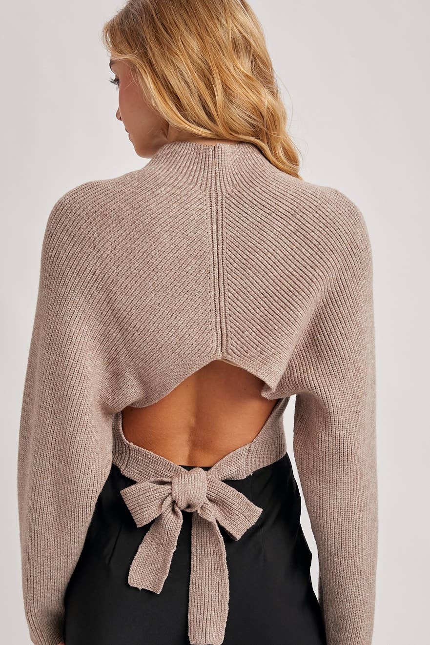 Open Back Ribbed Neck Sweater