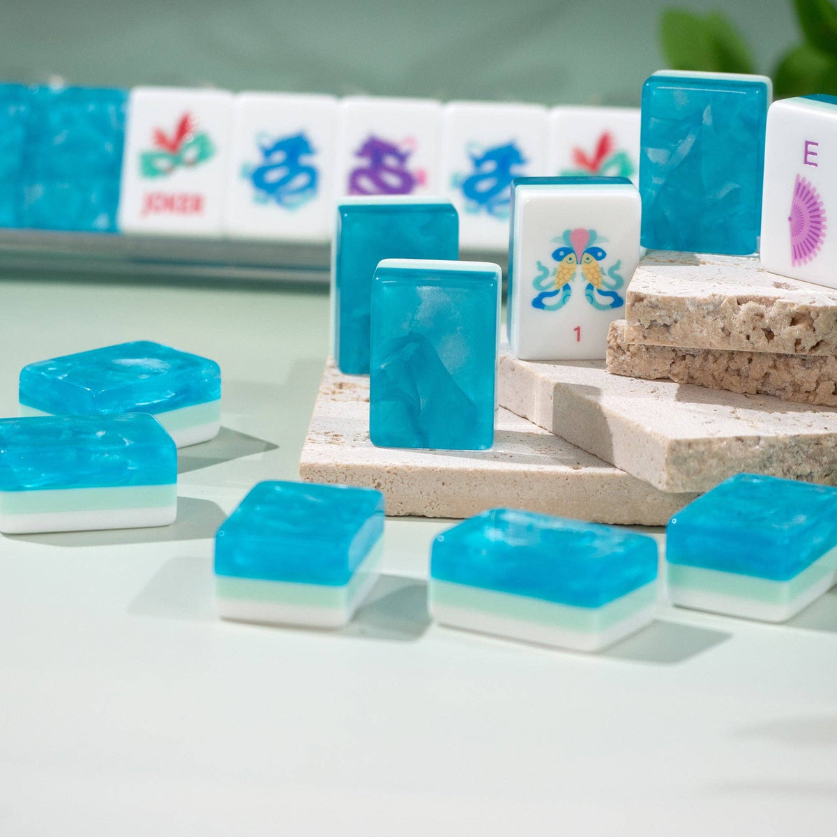 Jade Bloom Mahjong Set - Aqua Lagoon